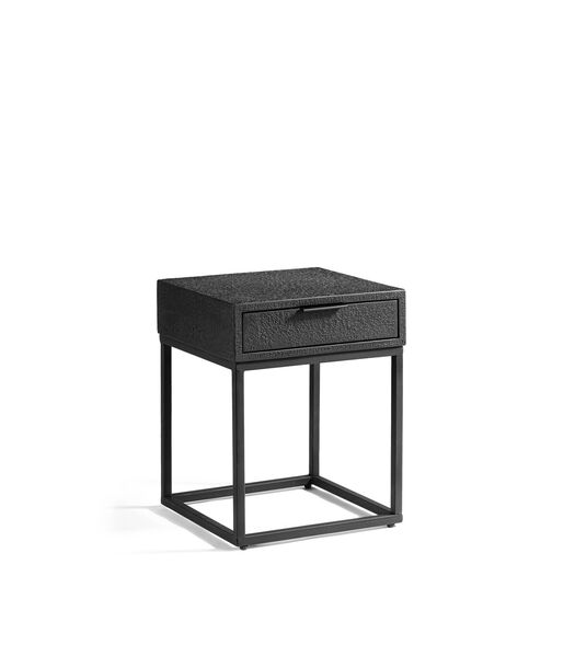 Vulcan - Table de chevet - 1 tiroir - teck recyclé - lava - noir - structure en acier
