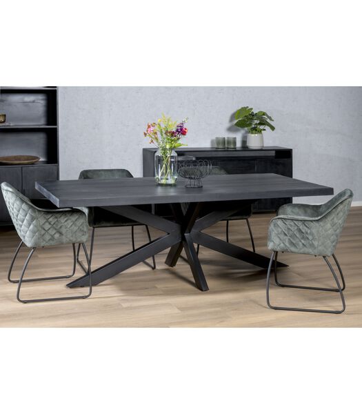 Black Omerta - Table de salle à manger - mangue - noir - rectangle - 180cm - pied araignée en acier - laqué noir