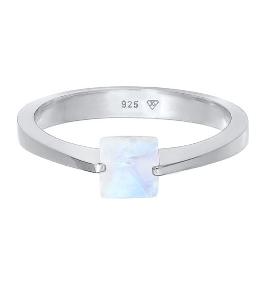 Ring Elli Premium Ring Damesband Solitaire Vierhoek Met Maansteen In 925 Sterling Zilver Verguld