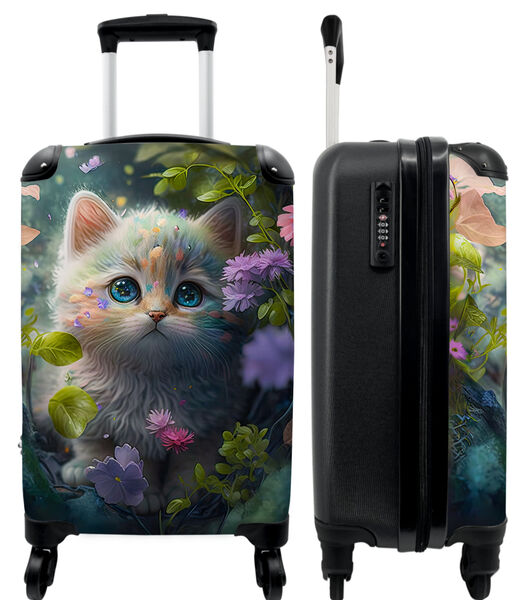 Handbagage Koffer met 4 wielen en TSA slot (Kitten - Bloemen - Bos - Illustratie)