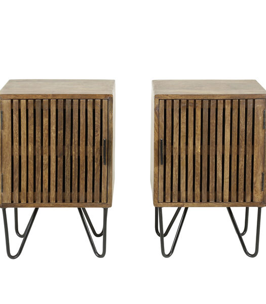 Barred - Table de chevet - set of 2 - 1 porte - bois de manguier massif - couleur sable