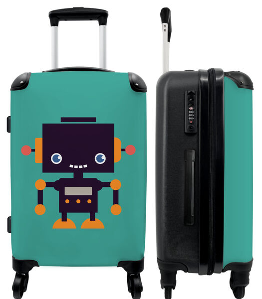 Bagage à main Valise avec 4 roues et serrure TSA (Robot - Vert - Antenne - Orange - Enfants)