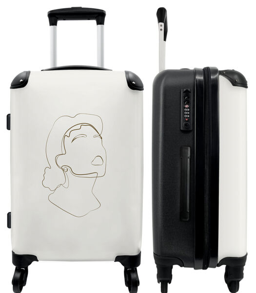 Bagage à main Valise avec 4 roues et serrure TSA (Femme - Abstrait - Lignes - Beige)