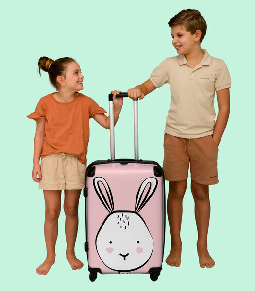 Bagage à main Valise avec 4 roues et serrure TSA (Lapin - Rose - Filles - Illustration)