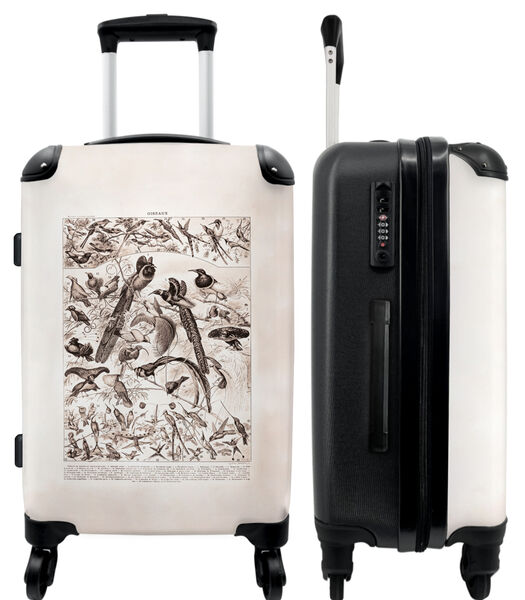 Handbagage Koffer met 4 wielen en TSA slot (Vintage - Vogels - Dieren - Zwart wit - Illustratie)