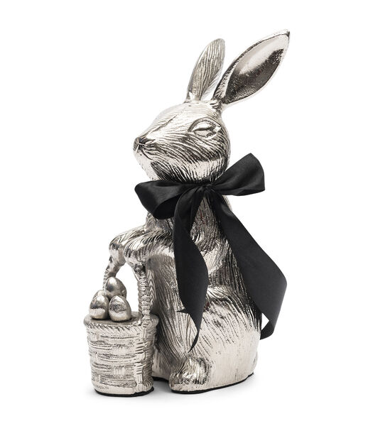Easter bunny Paashaas beeld Zilver met eierhouder (LxBxH) 17x10x30 cm