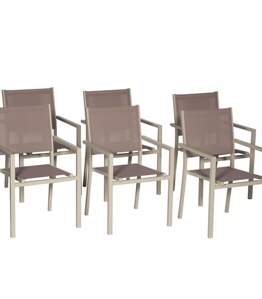 Lot de 6 chaises en aluminium taupe - textilène taupe