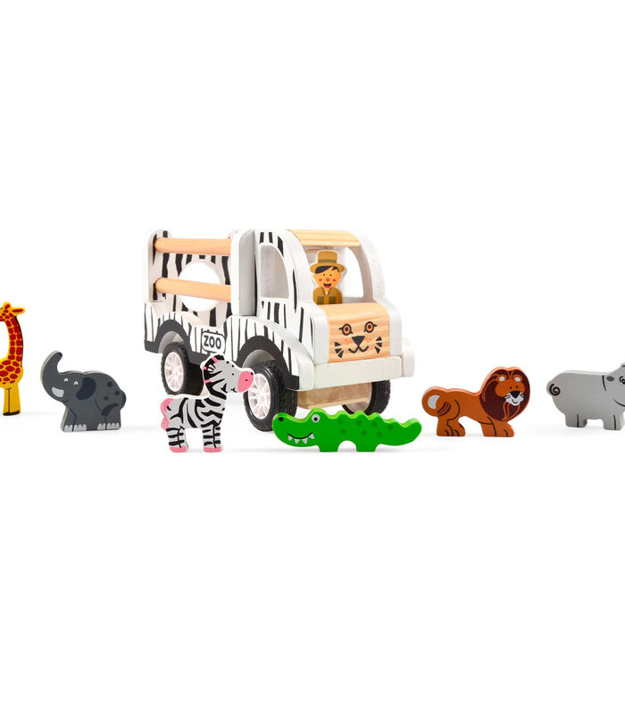 Houten speelgoed Zoo truck en Safari dieren image number 3