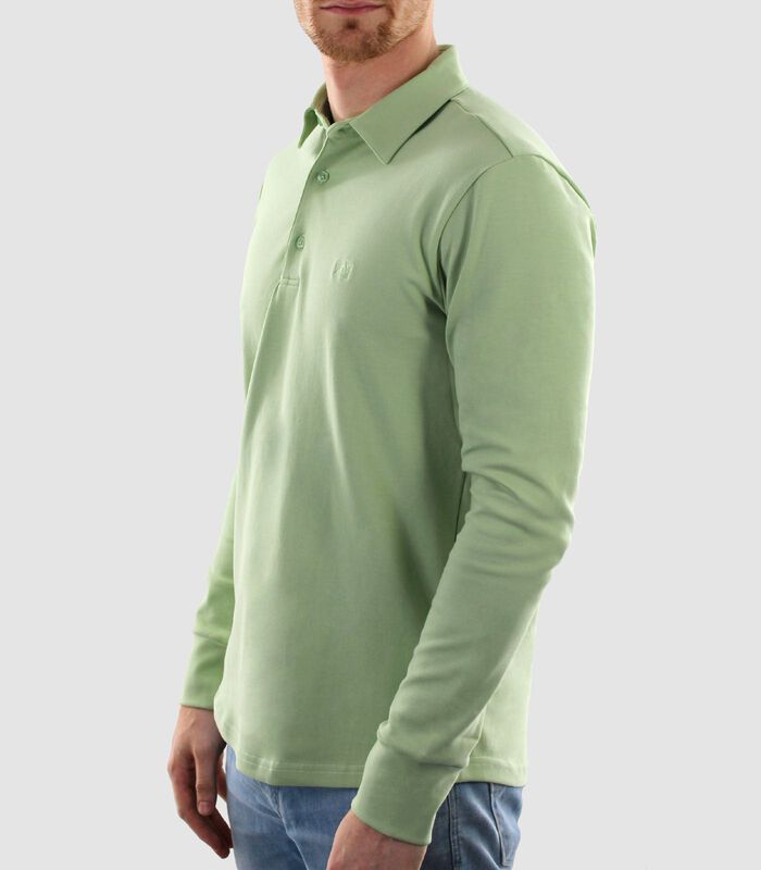 Heren Polo Lange Mouw - Strijkvrij Poloshirt - Groen - Slim Fit - Excellent Katoen image number 1