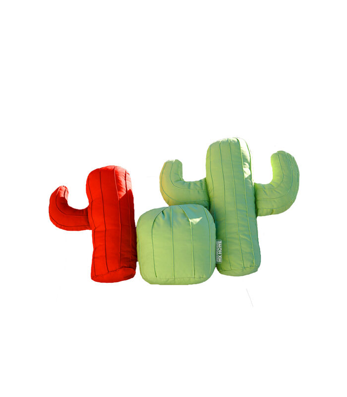 Lot de 3 coussins extérieur cactus vert et rouge image number 0