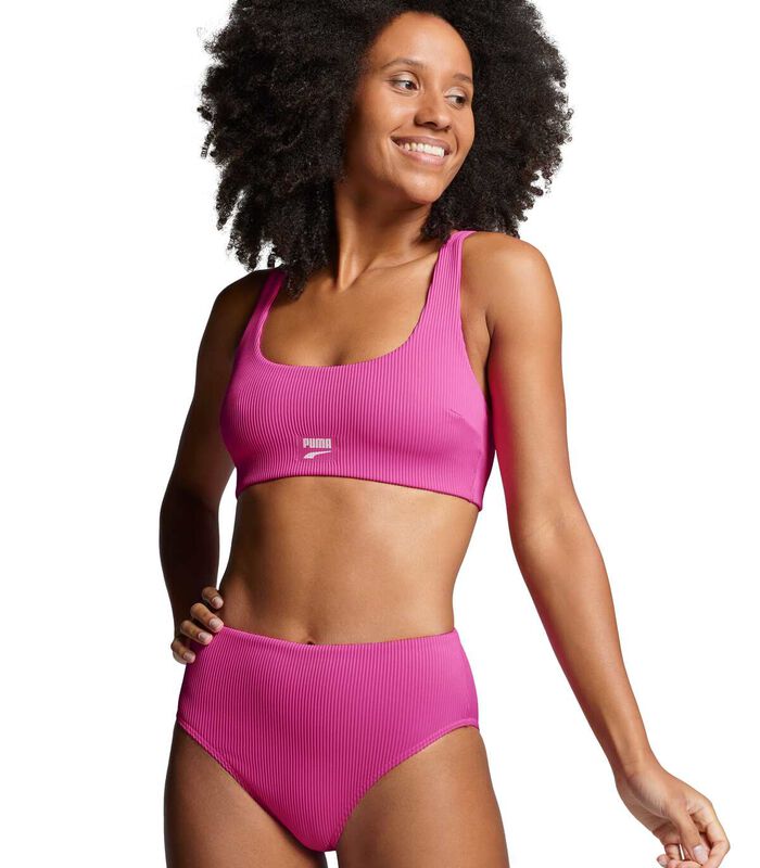 Haut de bikini à encolure côtelée dégagée Neon Pink image number 1