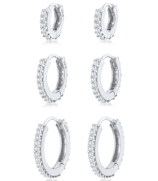 Boucles D'oreilles Créoles Pour Femmes Set De 3 Élégantes Avec Cristaux De Zirconium En Argent Sterling 925 Rhodié