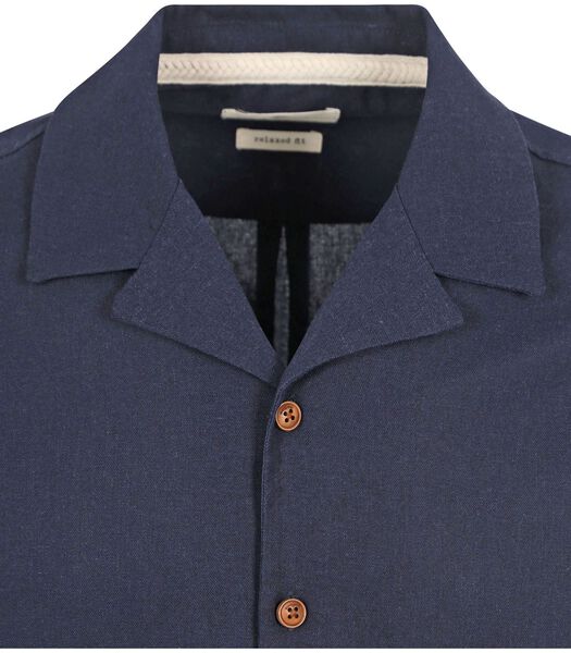  Short Sleeve Overhemd Leo Linnen Navy