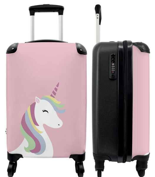 Bagage à main Valise avec 4 roues et serrure TSA (Licorne - Arc-en-ciel - Pastel - Rose - Filles)