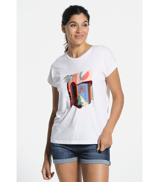 T-Shirt femme manches courtes avec motif imprimé