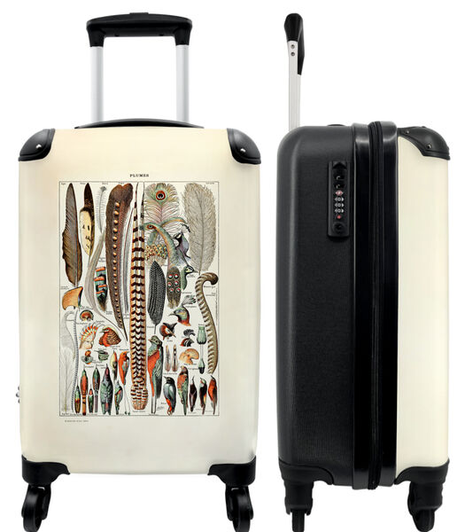 Ruimbagage koffer met 4 wielen en TSA slot (Veren - Vogel - Vintage - Illustratie - Kunst)