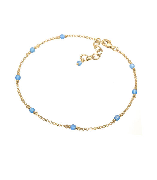 Bracelet De Cheville Femmes Plage Mer Boule Bleu En Argent Sterling 925 Plaqué Or