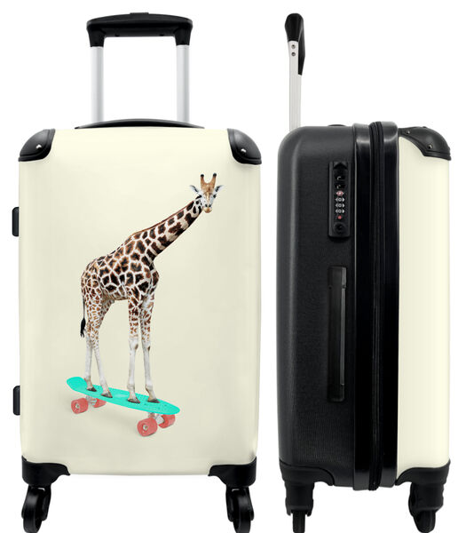 Handbagage Koffer met 4 wielen en TSA slot (Giraffe - Patroon - Skateboard - Roze - Dieren)