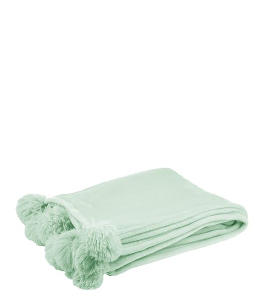 Plaid Pompon Polyester Vert Clair