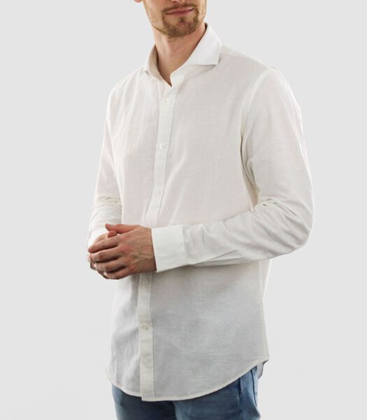 Heren Lange Mouwen Overhemd - Wit - Slim Fit - Linnen Rayon