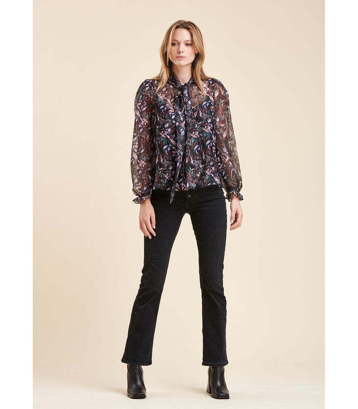 Grote blouse met bloemrijke print in viscose en zijden sluier image number 1