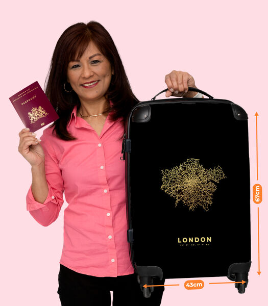 Bagage à main Valise avec 4 roues et serrure TSA (Or - Carte - Plan de ville - Londres)