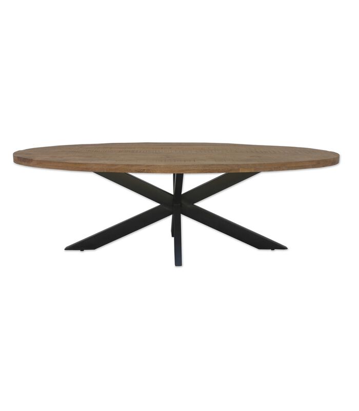 Omerta - Table de salle à manger - ovale - 240cm - manguier - naturel - pied Spider en acier - laqué noir image number 0