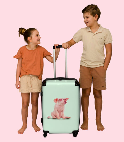 Bagage à main Valise avec 4 roues et serrure TSA (Cochon - Rose - Lunettes - Socle - Animaux)