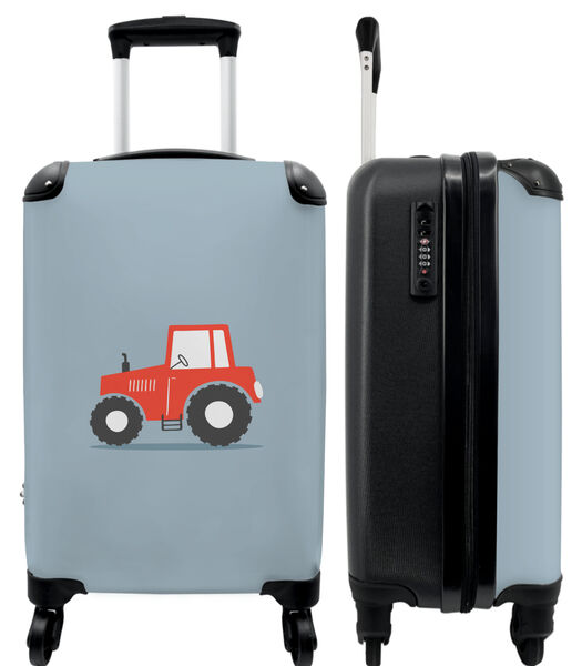 Bagage à main Valise avec 4 roues et serrure TSA (Ferme - Tracteur - Véhicules - Rouge - Garçons)