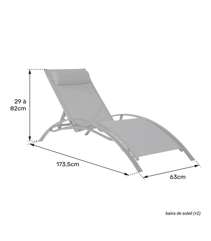 Set van 2 GALAPAGOS ligstoelen in taupe textilene - wit aluminium image number 3