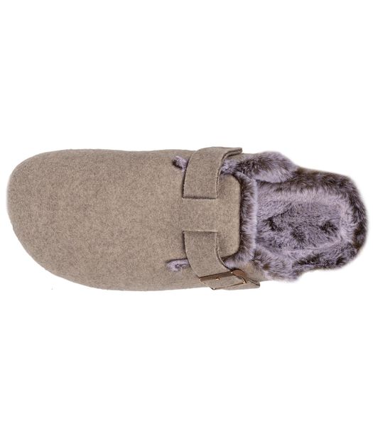 Chaussons mules Femme feutrine Taupe chiné