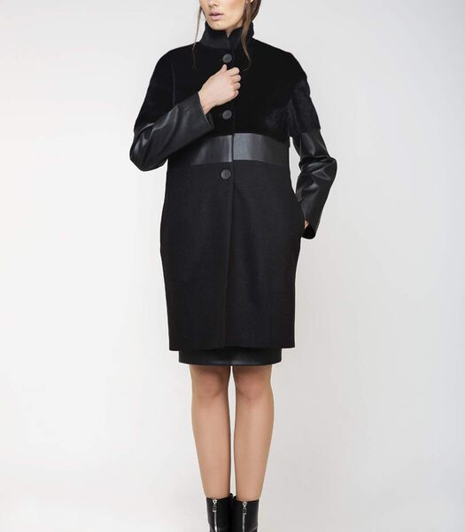 Manteau trois tissus noir Conquista Fashion