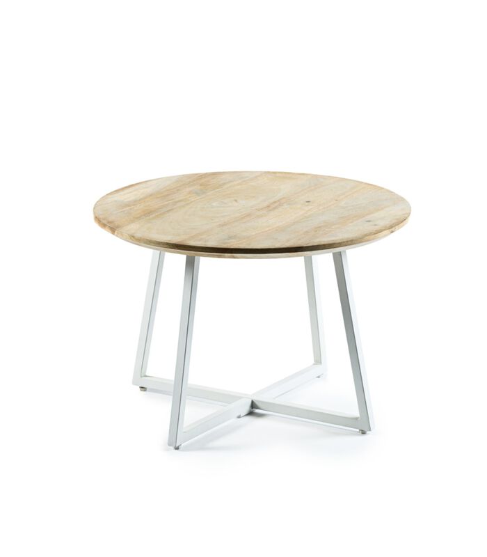 Offering - Table basse - ronde - manguier - naturel - pieds trapézoïdaux en acier blanc image number 0