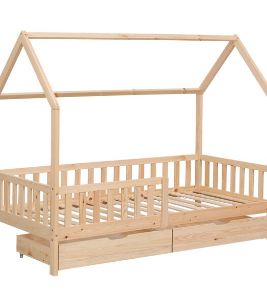 Lit cabane pour enfant 190x90cm en bois avec tiroirs MARCEAU