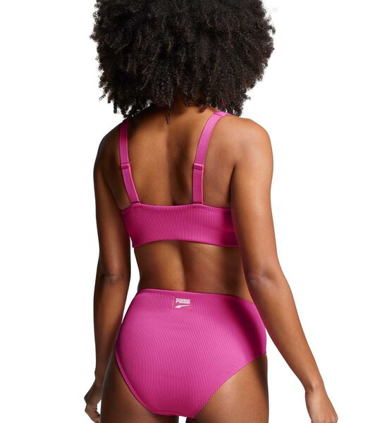 Bas de bikini hipster côtelé taille haute Neon Pink