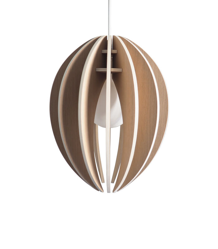 FEVE - Lampe suspension bois chêne naturel cordon blanc image number 0