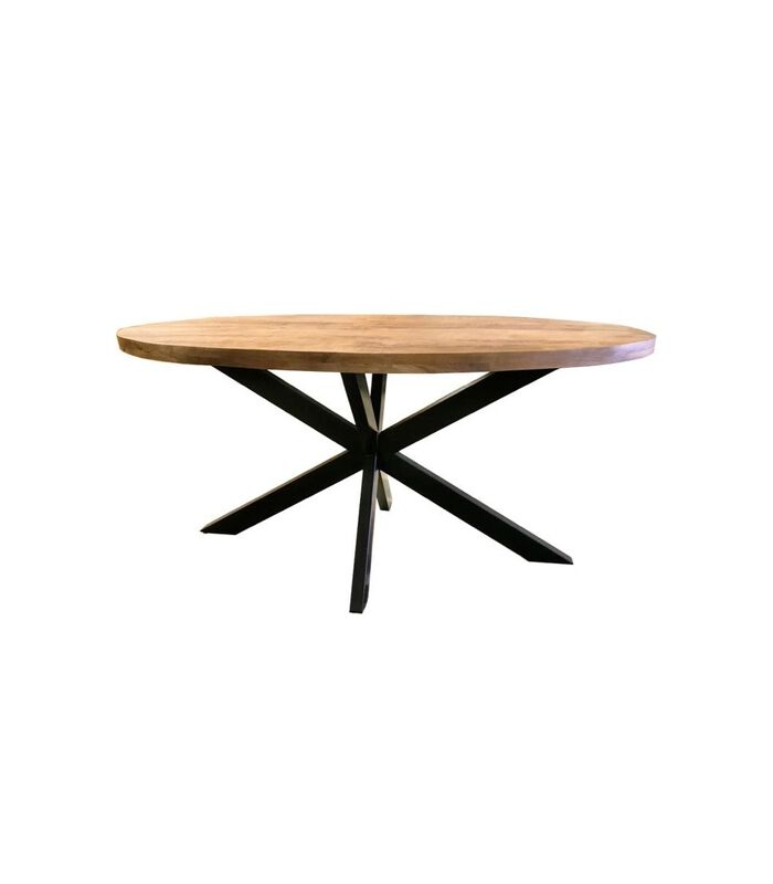 Omerta - Table de salle à manger - ovale - 200cm - bois de manguier - naturel - pied Spider en acier - laqué noir image number 0