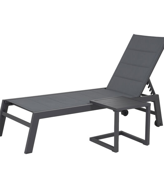 BARBADOS ligstoel en bijzettafel set in grijs textilene - antraciet grijs aluminium