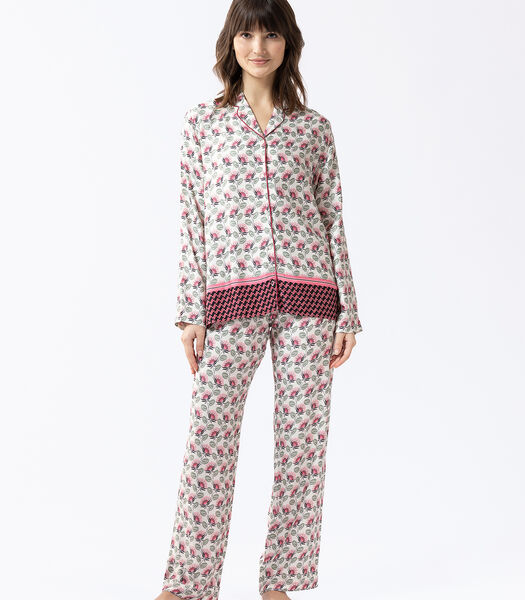 Pyjama met knopen van ecru viscose met print ZOÉ 606