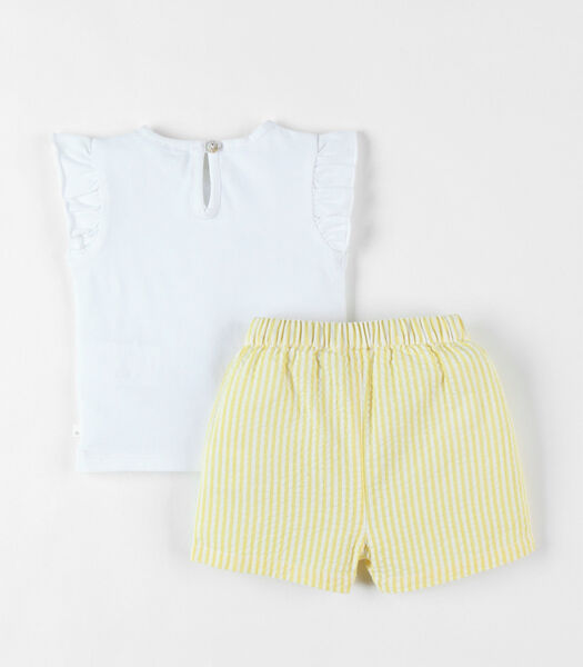Set t-shirt lapins + short, corail/écru