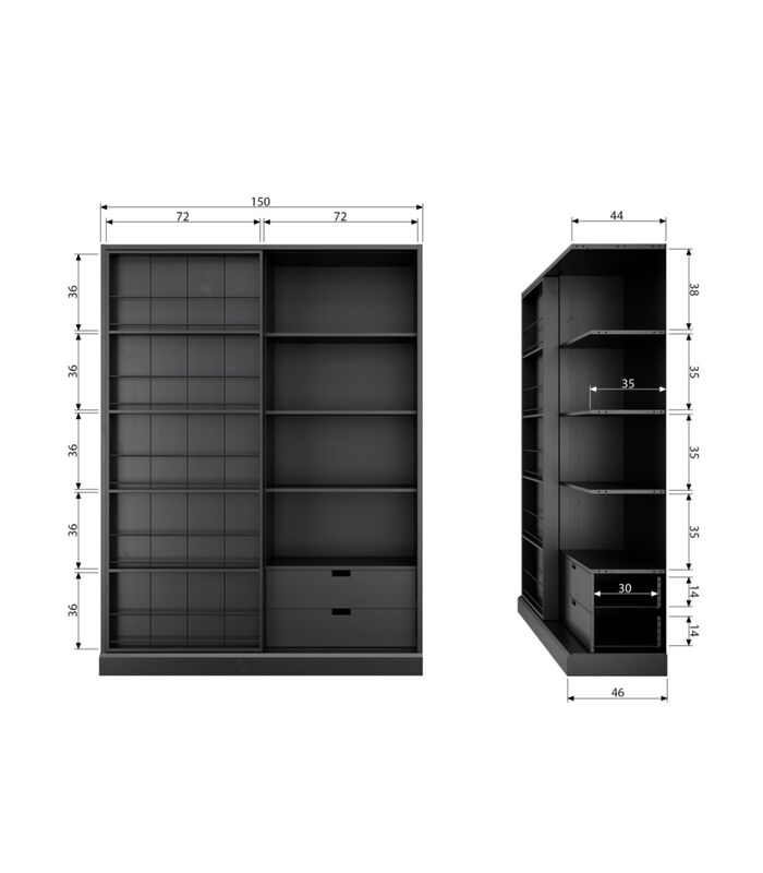 Armoire 1 Porte Coulissantes - Pin - Noir - 200x150x46,5 - Swing image number 0