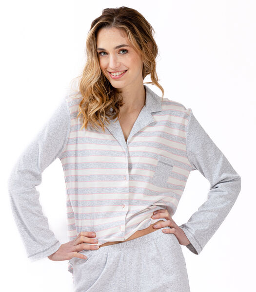 Pyjama boutonné en coton rayures HYGGE 606