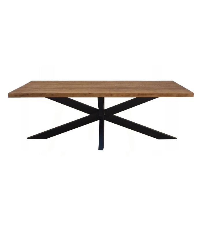 Omerta - Table de salle à manger - rectangulaire - 220cm - bois de manguier - naturel - pied Spider en acier - laqué noir image number 0