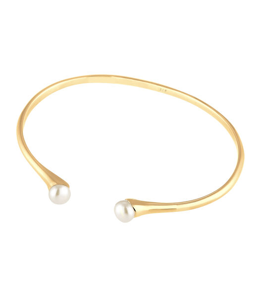 Bracelet Bangle Ouvert Réglable  Perles De Culture D'eau Douce  Femme  Plaqué Or Argent (925/1000)