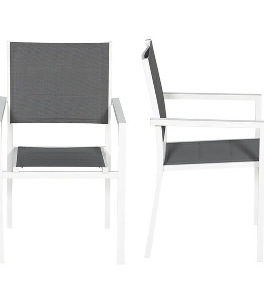 Lot de 6 chaises rembourrées en aluminium blanc - textilène gris