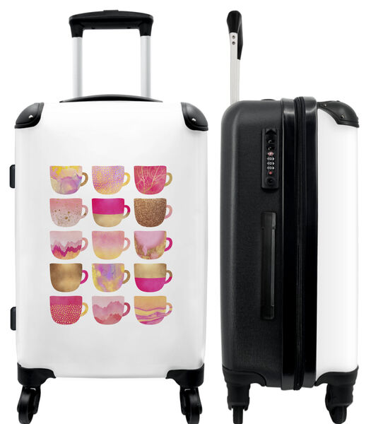 Bagage à main Valise avec 4 roues et serrure TSA (Abstrait - Design - Rose - Tasses)