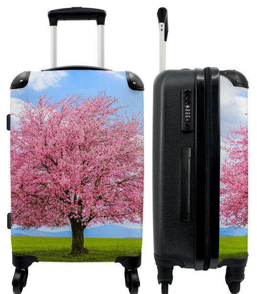 Bagage à main Valise avec 4 roues et serrure TSA (Sakura - Arbre en fleurs - Printemps - Rose - Paysage)