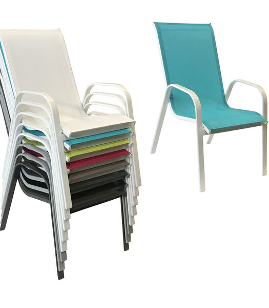 Lot de 6 chaises MARBELLA en textilène bleu - aluminium blanc