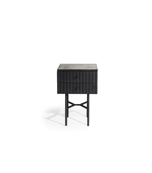 Piano- Table de chevet - mangue - noir - plateau en marbre noir