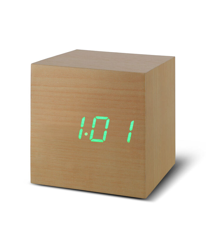 Cube click clock Wekker - Beuken/LED Groen image number 3